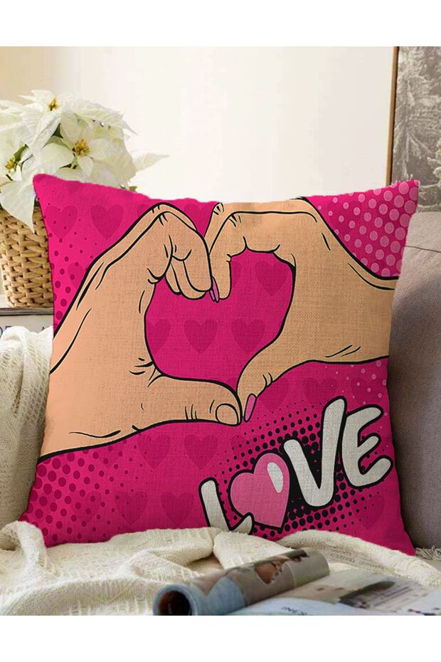 Pink Love Popart Designed Double Sided Digital Printed Raschel Knitted Pillow Throw Pillow Cover