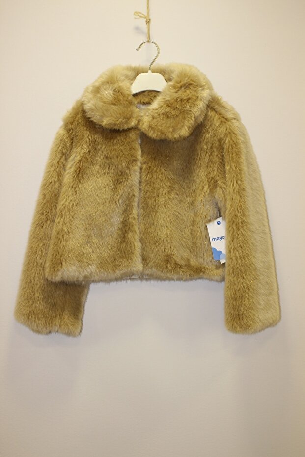 Kız Çocuk Bej Kürklü Mont - 1