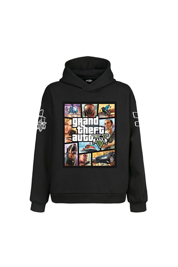 Unisex Black Grand Theft Auto 5 Gta Game Hooded Sweatshirt