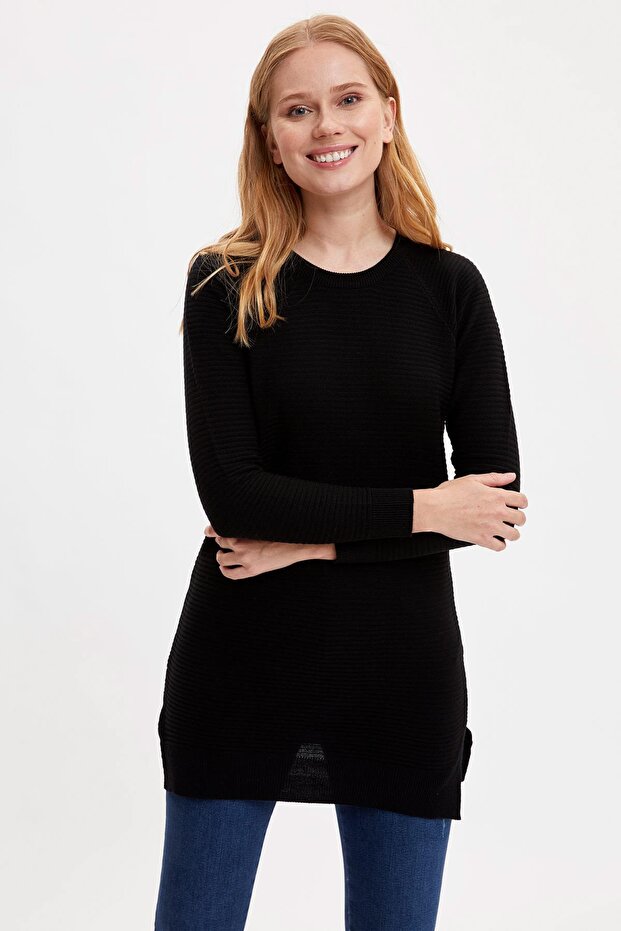 Kadın Siyah Basic Relax Fit Uzun Kollu Triko Kazak L6333AZ20WN - 3