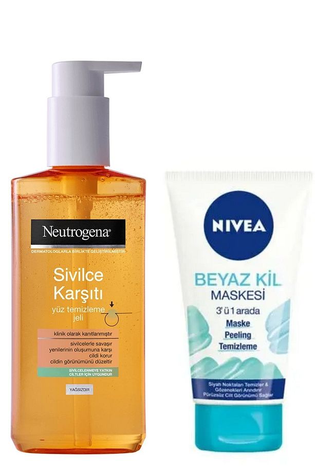 Sivilce Karşıtı Yüz Temizleme Jeli 200 Ml & Nivea Beyaz Kil Maskesi 3'ü1 Arada Maske150 Ml - 1