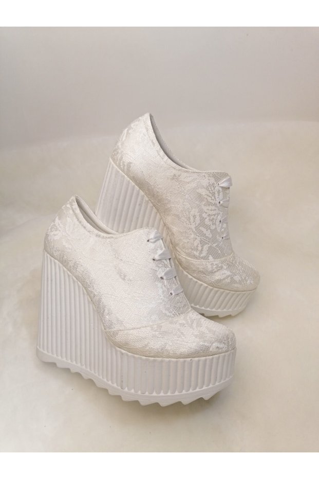 Women's White Wedge Wedding Shoes