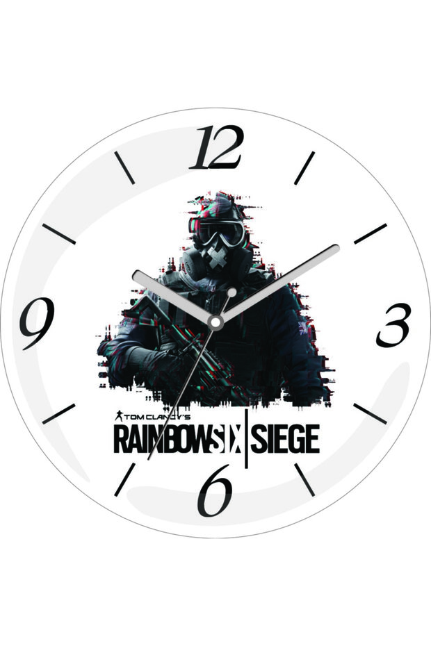 ساعة حائط من الزجاج الحقيقي من Rainbow Six Siege Gaming Silent Curved