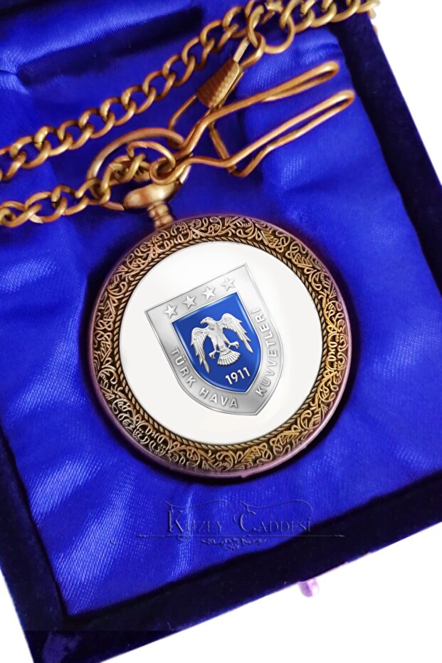 Air Force Command Emblem Clamshell Vintage Chain Pocket Watch in Special Box - 1