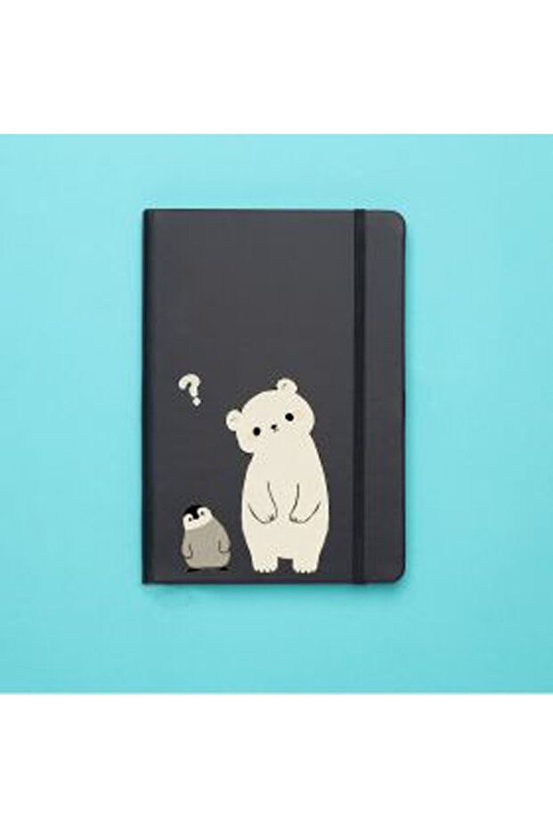 Black Thermo Notebook with Penguin Teddy Bear Pattern - 1