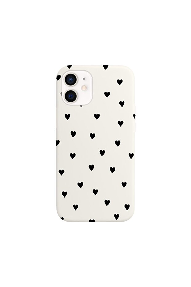 حافظة هاتف آيفون 12 بيضاء بنمط قلوب الإطلاق - 1