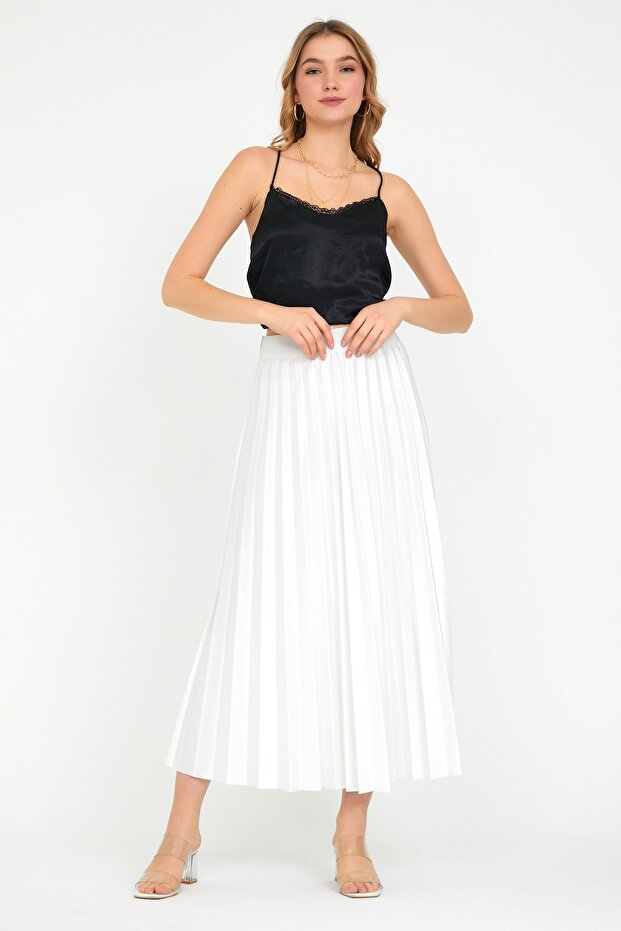 White Pleated Skirt with Elastic Waist