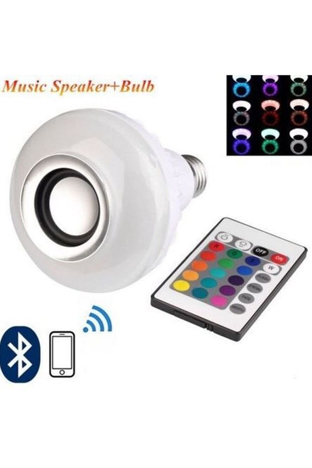 Gece Lambası Bluetooth Hoparlör Rgb Ledli Lamba Kumandalı Mp3 Çalar Ampul Renkli Ampul - 1