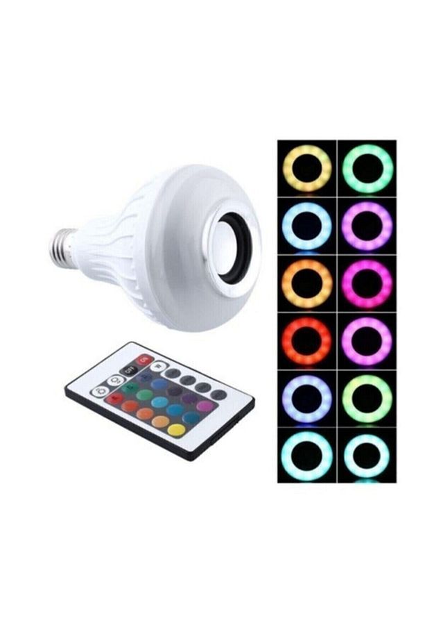 Gece Lambası Bluetooth Hoparlör Rgb Ledli Lamba Kumandalı Mp3 Çalar Ampul Renkli Ampul - 5