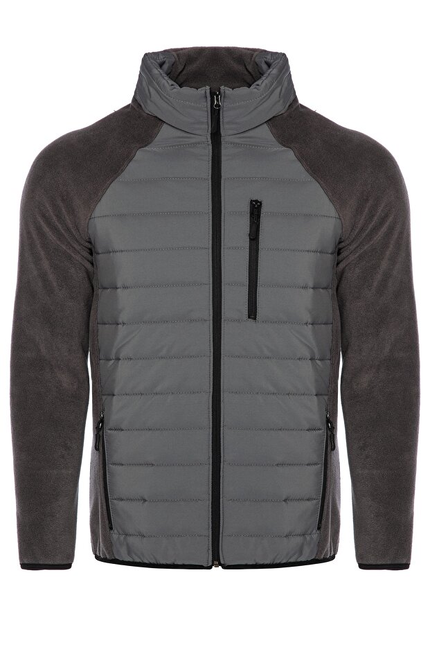 Men's Insulated Hybrid Hiking Lightweight Down Full Zipper Fleece Jacket