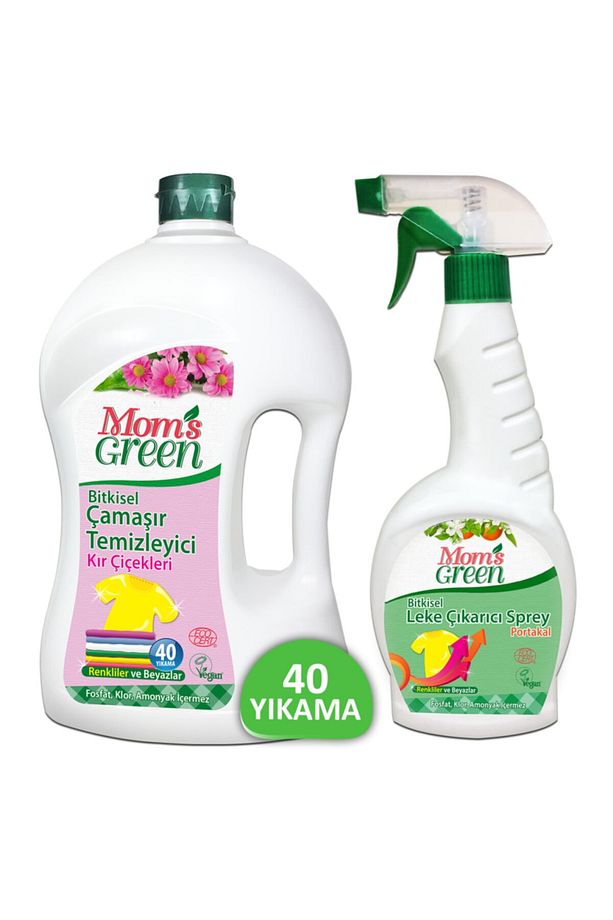 2'li Set Bitkisel Çamaşır Deterjanı 40 Yıkama Kır Çiçekleri - Bitkisel Leke Çıkarıcı Sprey 750 ml - 1