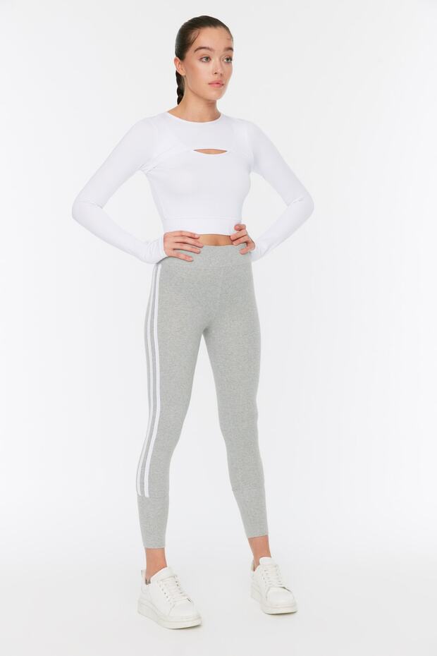 Трикотажни спортни чорапогащи с пълна дължина със сива линия TWOSS21TY0011 - 2