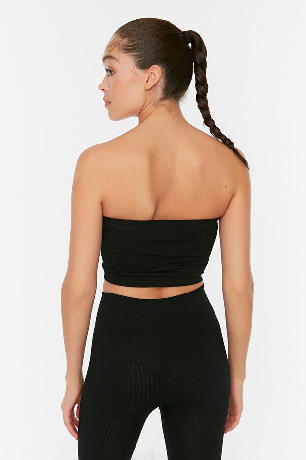 Siyah Seamless/Dikişsiz Hafif Destekli/Şekillendirici Straplez Örme Spor Sütyeni TWOAW20BS0018 - 6