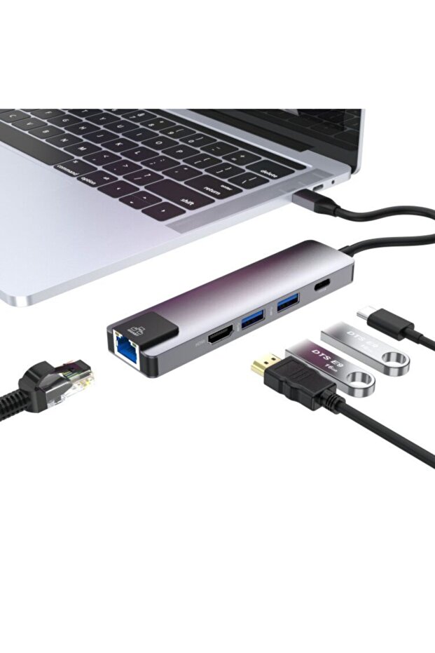 5 Port Usb Hub 3.0 Type C To Ethernet Adaptör Çoklayıcı Çoğaltıcı - 2
