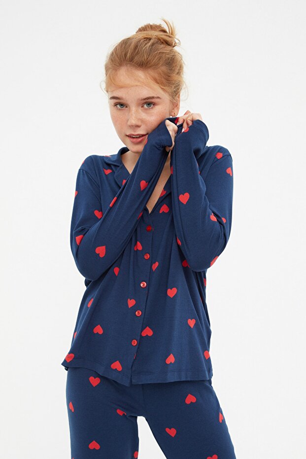 Lacivert %100 Pamuklu Kalpli Örme Pijama Takımı THMAW21PT0548 - 4