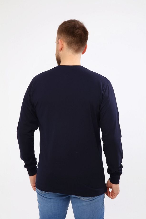 Bisiklet Yaka Lacivert Uzun Kollu Sweatshirt Süprem 0 Yaka Cepli Iş Tişörtü - 2