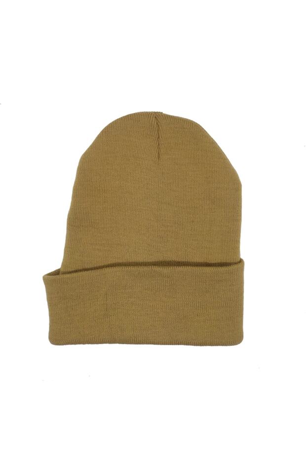Brown Solid Color Basic Acrylic Folded Beanie - 1