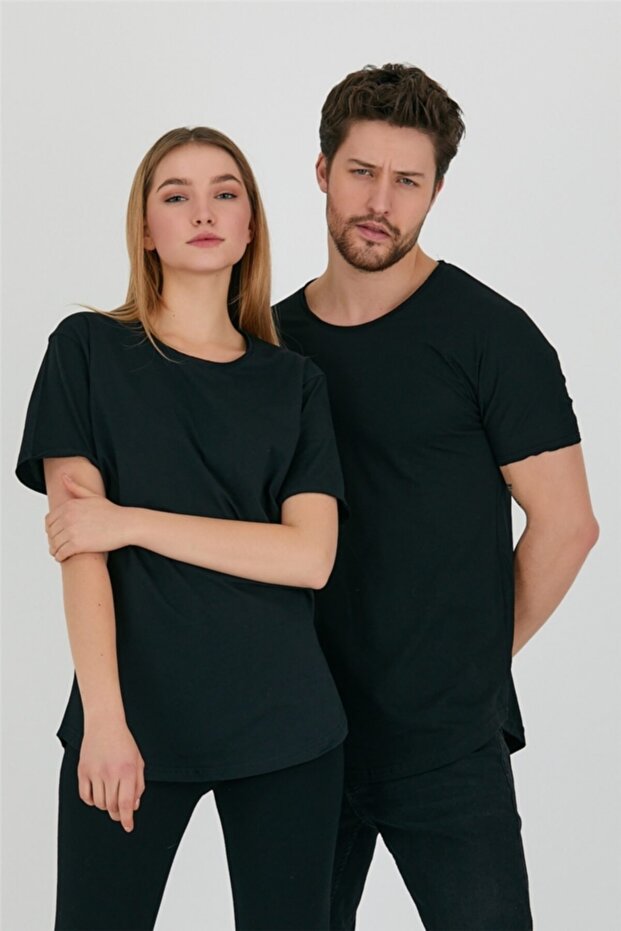 Black Unisex Dirty Collar Casual T-shirt-tcps001r2500s