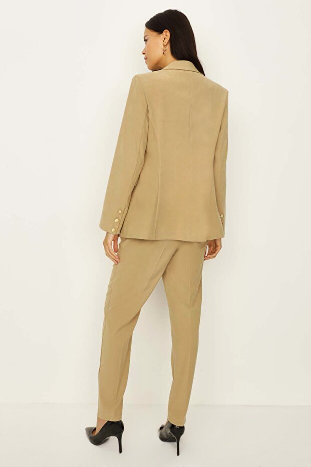 Kadın Taba Gold Düğmeli Süet Ceket - 4