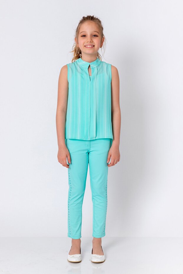 Devojčice, mint zelene pantalone - 1