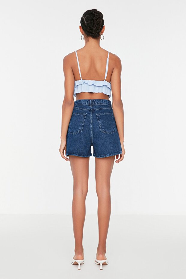 Mavi More Sustainable Pileli Yüksek Bel City Boy Denim Şort TWOSS20SR0129 - 12