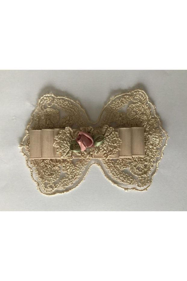 Bow Applique with Grosgrain Ribbon and Guipure. Color: Cappuccino (Dark Rose)