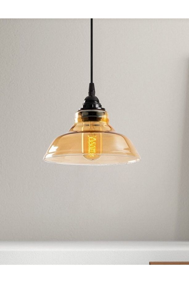 Retro Rustik Vintage Tekli Bal Camlı Sarkıt Avize En 20 Cm - 1