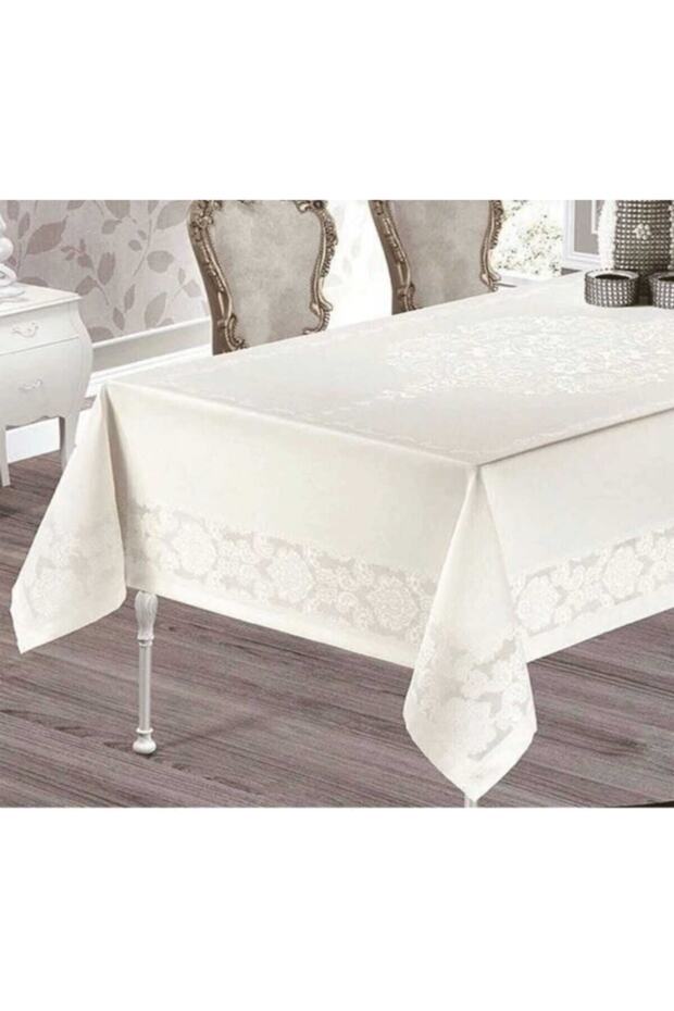 Large Size Avangarde Jumbo Stain-Proof Waterproof Carefree 160 X 260 Cm Cream Colored Tablecloth