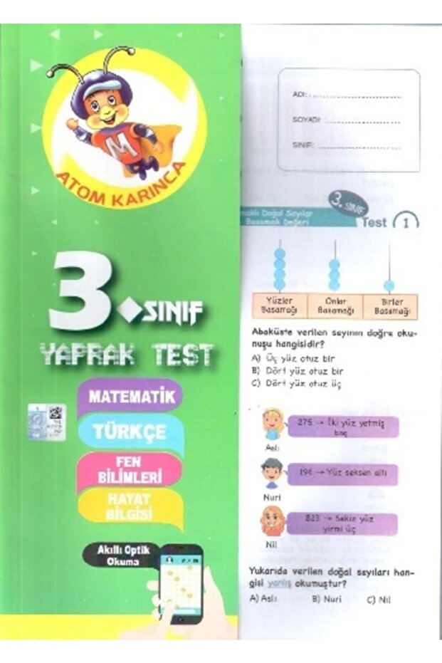 Atom Karınca 3. Sınıf Tüm Dersler Yaprak Test Poşetli-yeni - 1