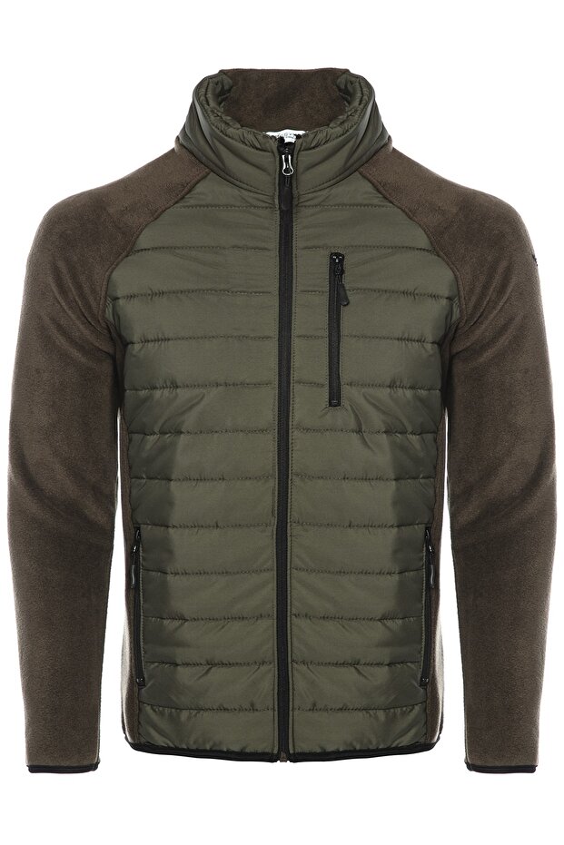 Men's Insulated Hybrid Hiking Lightweight Down Full Zipper Fleece Jacket