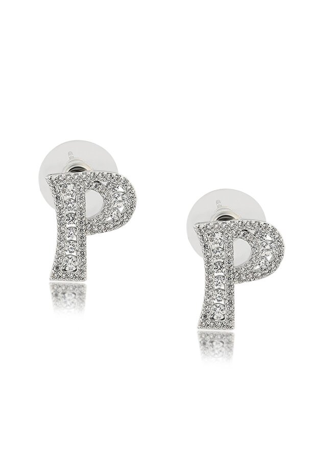 Special Design Zircon Stone Double Earrings with the Letter P