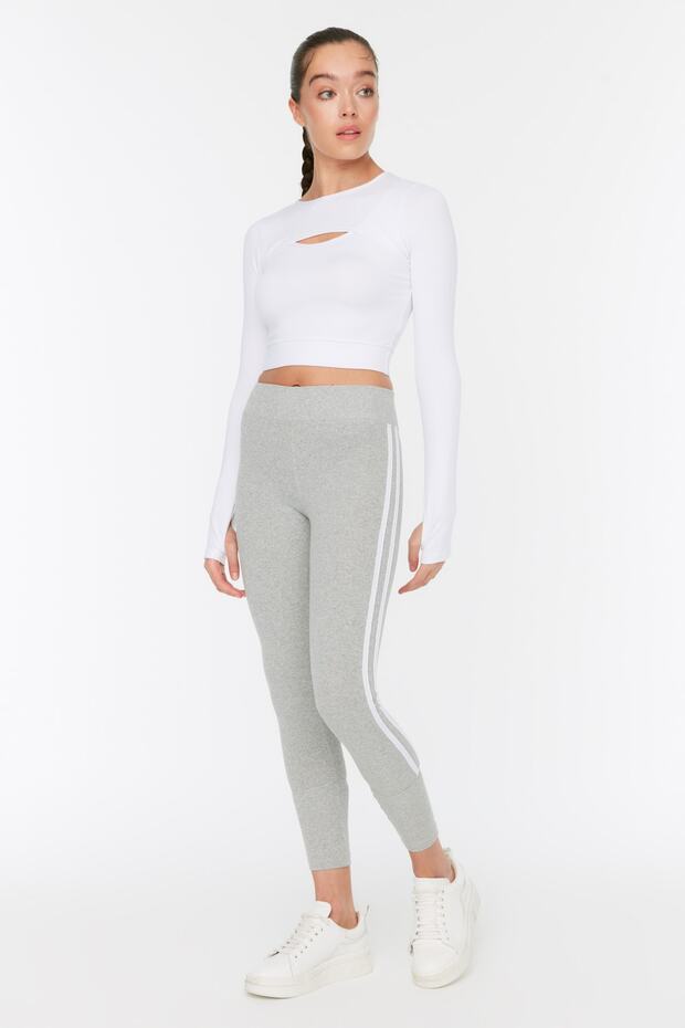 Трикотажни спортни чорапогащи с пълна дължина със сива линия TWOSS21TY0011 - 1