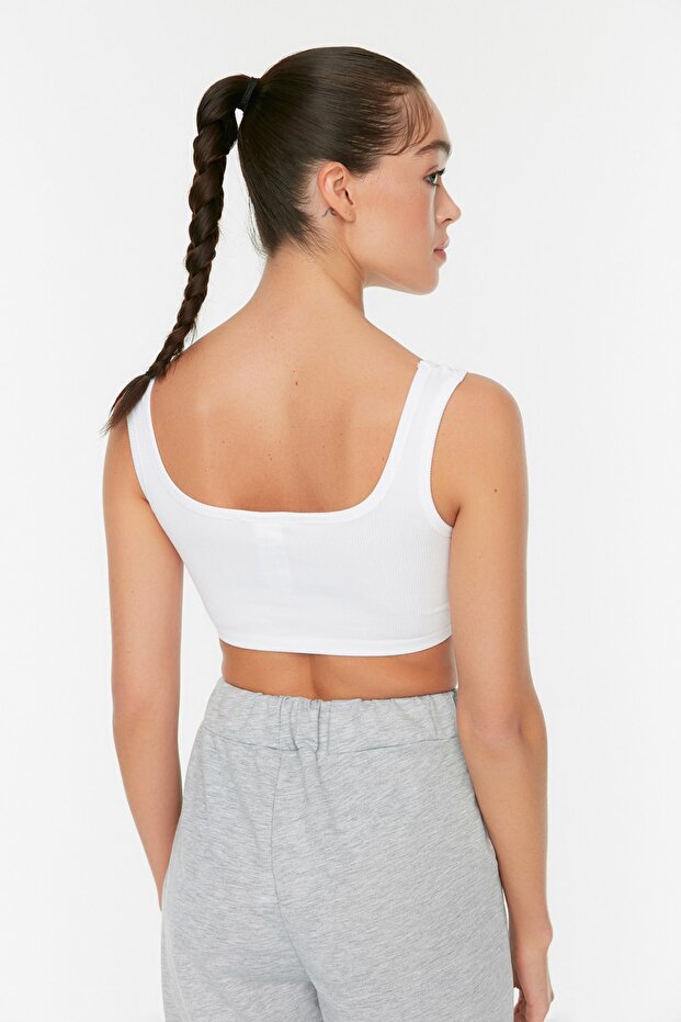 Beyaz Seamless/Dikişsiz Hafif Destekli/Şekillendirici Kalın Askılı Örme Spor Sütyeni TWOSS21SS0008 - 5
