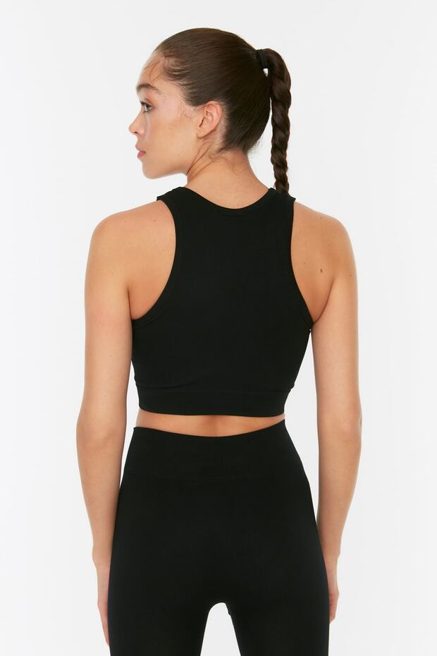 Siyah Seamless/Dikişsiz Fitilli ve Hafif Destekli/Şekillendirici Örme Spor Sütyeni TWOSS21SS0024 - 5
