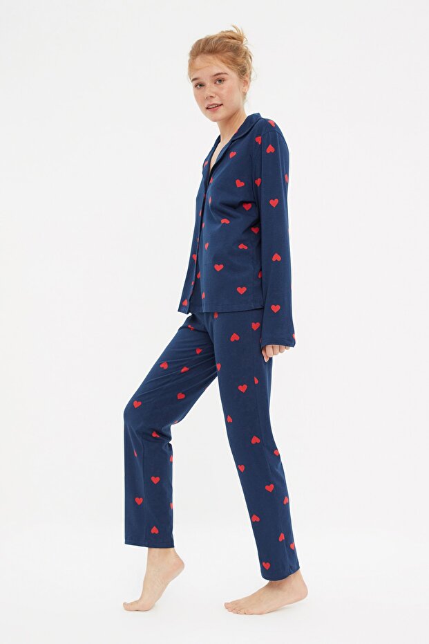 Lacivert %100 Pamuklu Kalpli Örme Pijama Takımı THMAW21PT0548 - 3