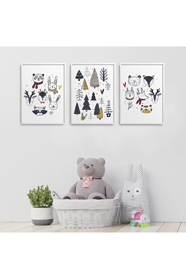 White Laminated Framed Children's Room 3-Piece Painting Set Kids-B09