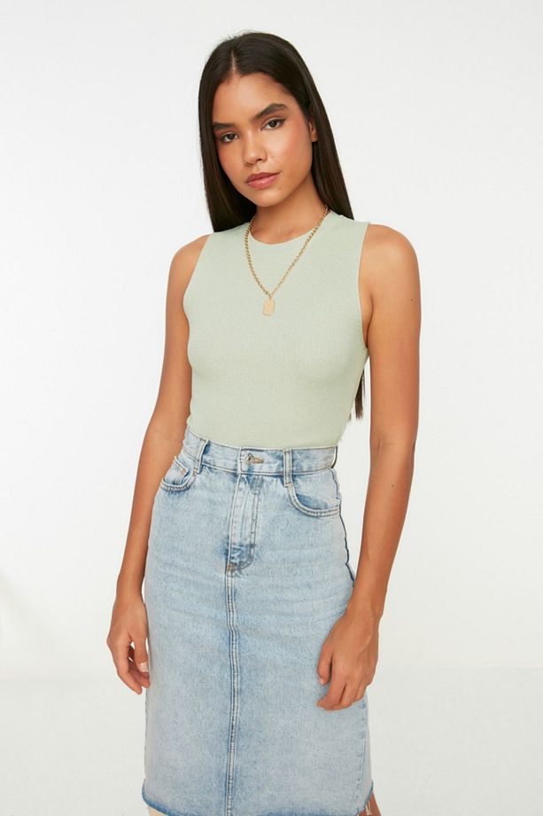 Mint Bisiklet Yaka Crop Bluz TWOSS21BZ0098 - 1