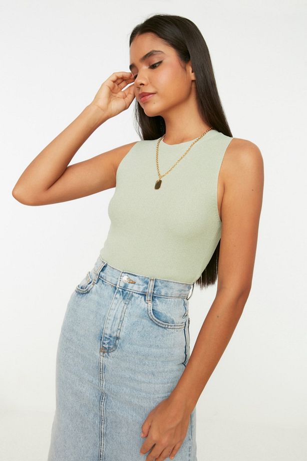 Mint Bisiklet Yaka Crop Bluz TWOSS21BZ0098 - 3