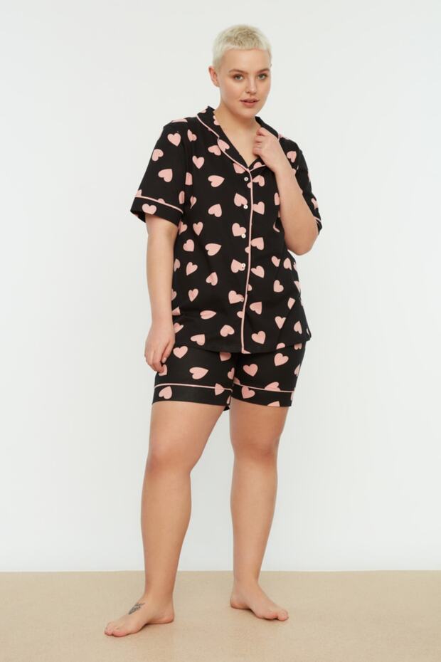 Wielokolorowy zestaw piżam z dzianiny we wzorzyste serca TBBSS22PT0224 - 1