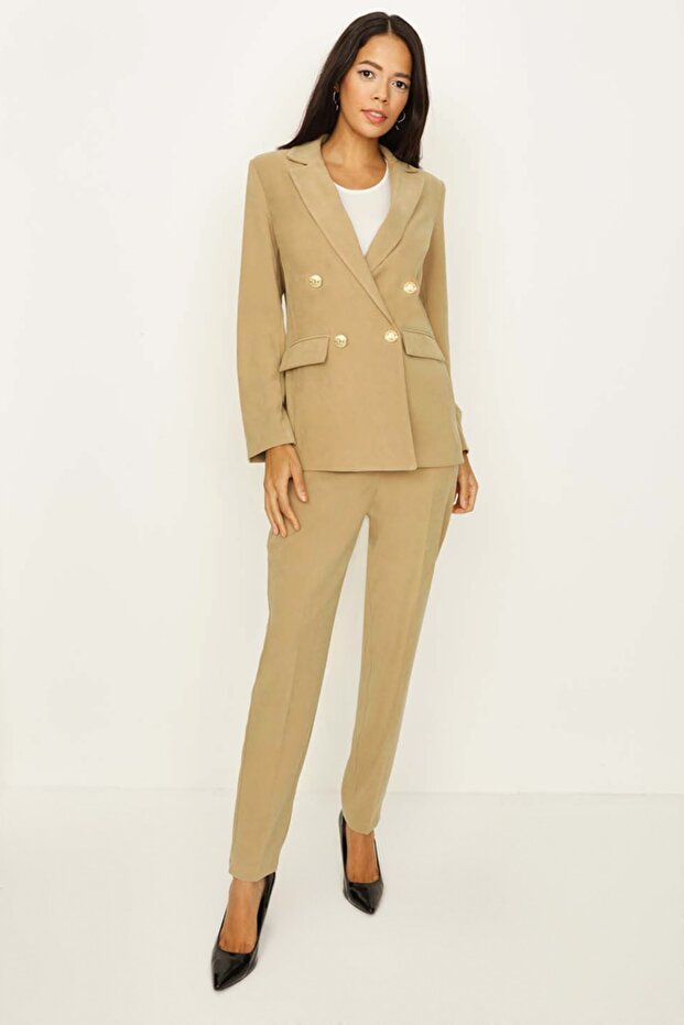 Kadın Taba Gold Düğmeli Süet Ceket - 1