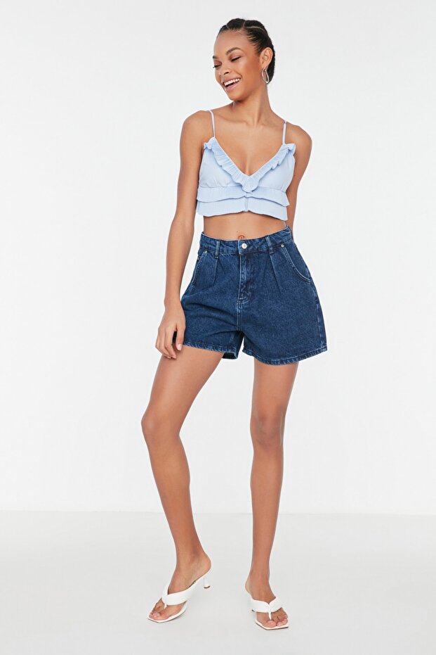 Mavi More Sustainable Pileli Yüksek Bel City Boy Denim Şort TWOSS20SR0129 - 7