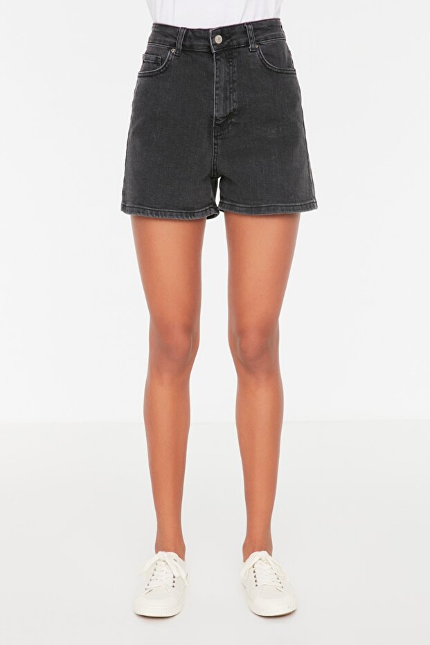 Antrasit More Sustainable Yüksek Bel City Boy Denim Şort TWOSS20SR0210 - 15