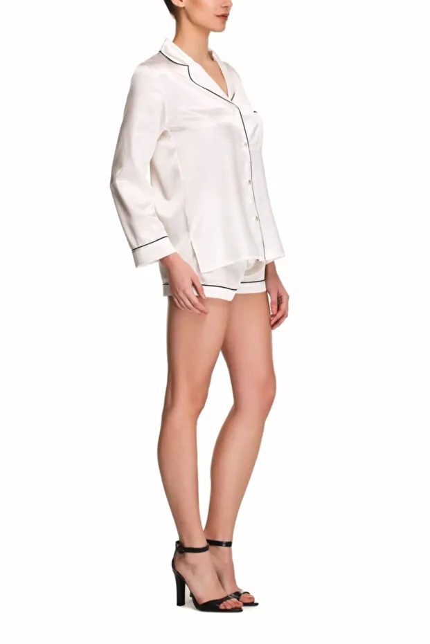 Porte Saten Şort Pijama Ekru - 2