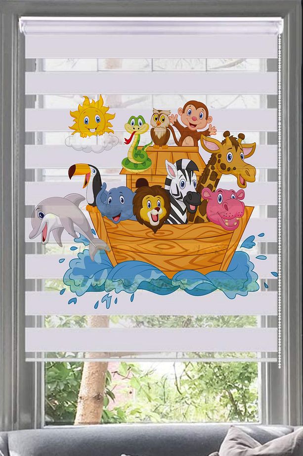 Gemideki Sevimli Hayvanlar Baskı Zebra Perde-bebek Odası- Çocuk Odası-hayvanlaralemi - 1