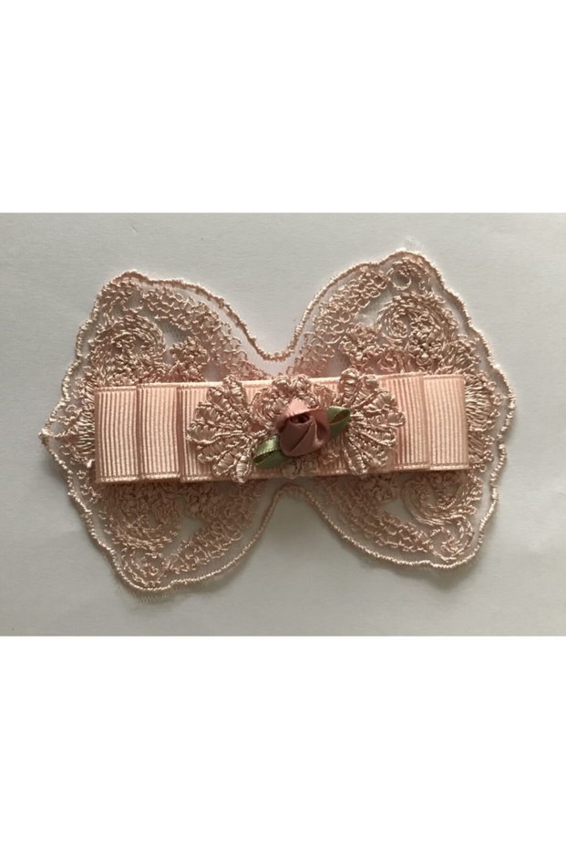 Bow Applique with Grosgrain Ribbon and Guipure. Color: Powder (Rose Dark Color)