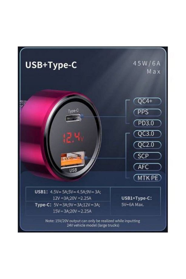 Araç Şarj Başlık 45w Hızlı Şarj 4.0,3.0 1 Type C Usb Pps Araç Şarj Başlık Ultra Hızlı - 2