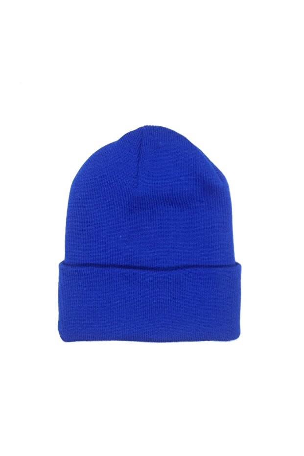 Navy Blue Solid Color Basic Acrylic Folded Beanie - 1