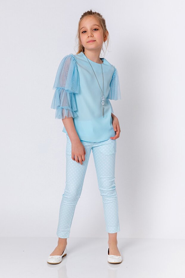 Girl's Polka Dot Baby Blue Trousers