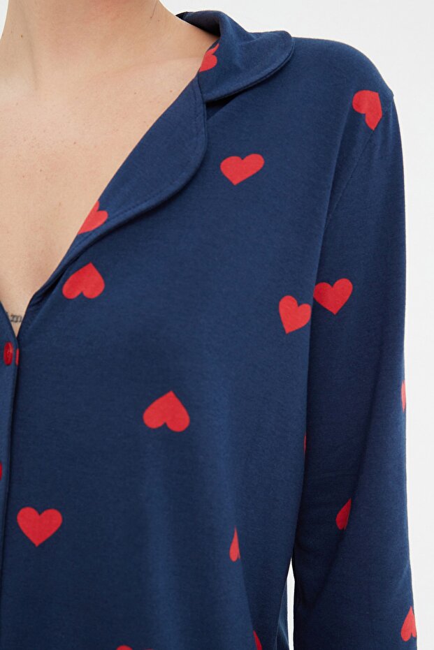Lacivert %100 Pamuklu Kalpli Örme Pijama Takımı THMAW21PT0548 - 5