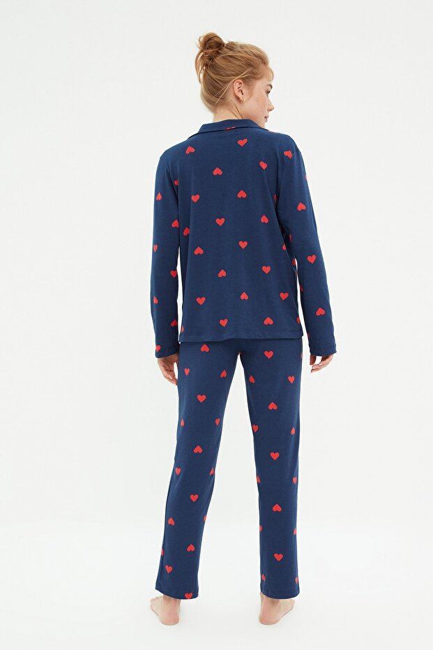 Lacivert %100 Pamuklu Kalpli Örme Pijama Takımı THMAW21PT0548 - 7
